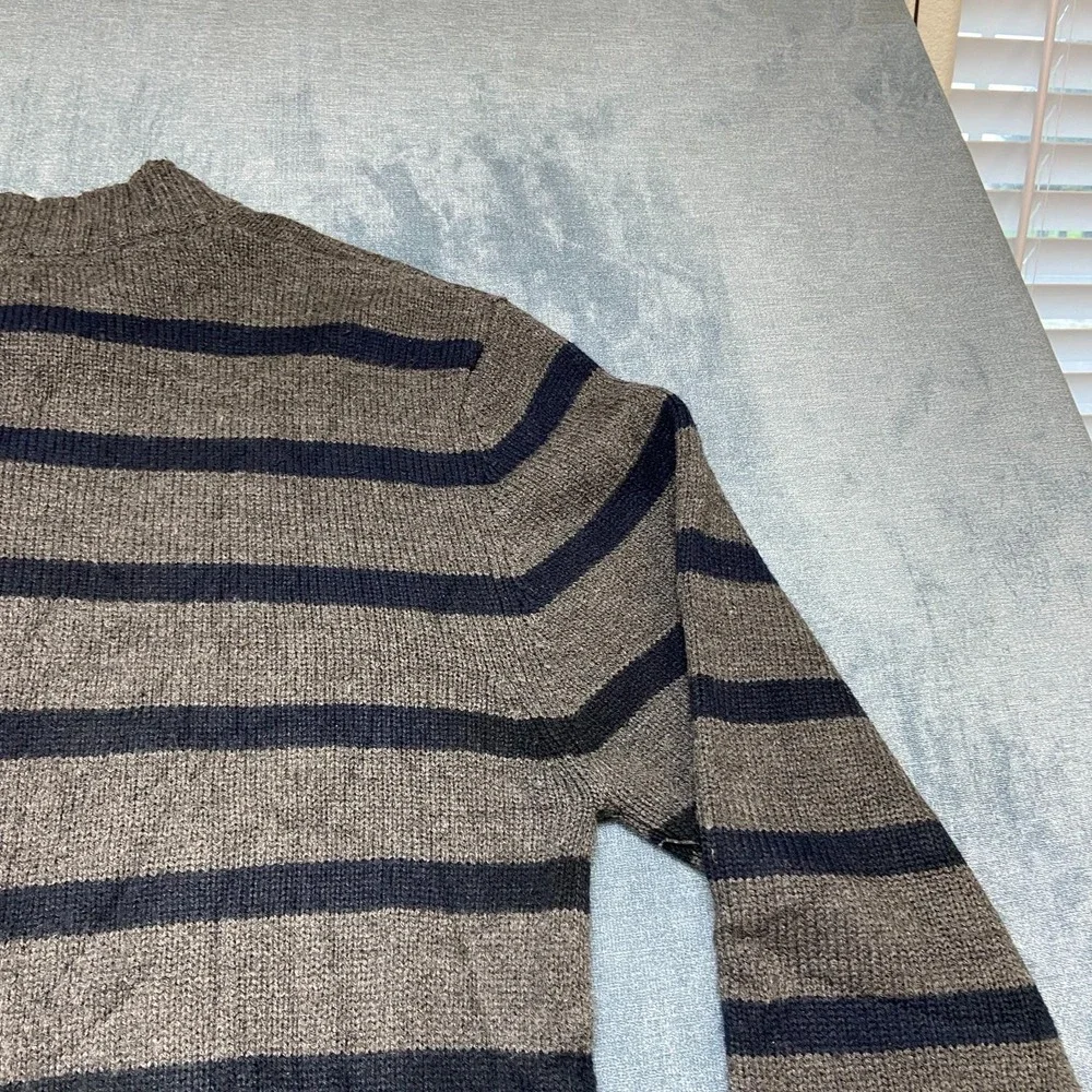 Pierre Cardin Sweater Mens XL Blue Gray Striped Acrylic Quarter Zip Tight Knit